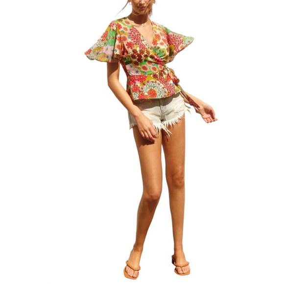 NEW DRESS FORUM willa origami wrap blouse top in japanese garden - Picture 2 of 5